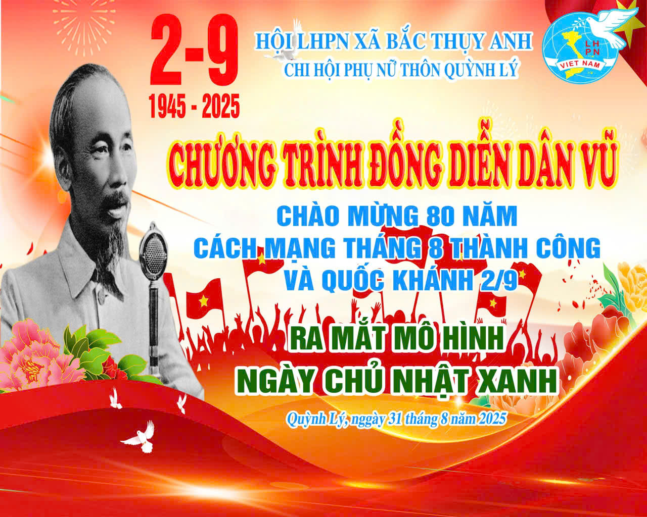 Hội LHPN xã Bắc Thụy Anh, chi hội PN thôn Quỳnh Lý tổ chức chương trình đồng diễn và giao lưu dân vũ, ra mắt mô hình "Ngày chủ nhật xanh"