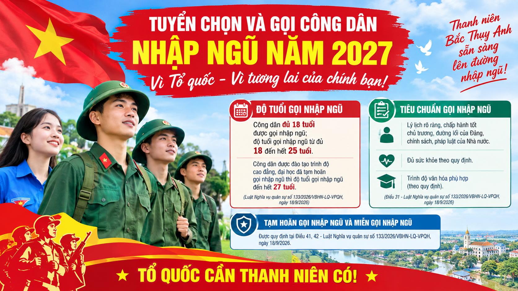 BÀI TUYÊN TRUYỀN VỀ CÔNG TÁC TUYỂN CHỌN, GỌI CÔNG DÂN NHẬP NGŨ NĂM 2027